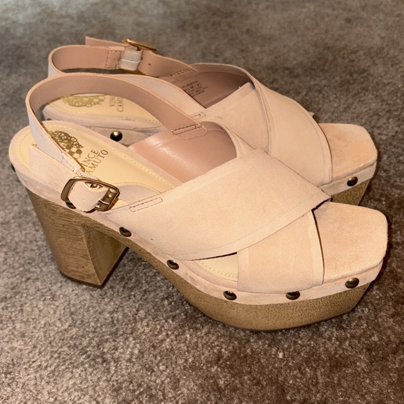 Vince Camuto Jenevya open toe clunky platform suede heels sandals - Picture 4 of 8